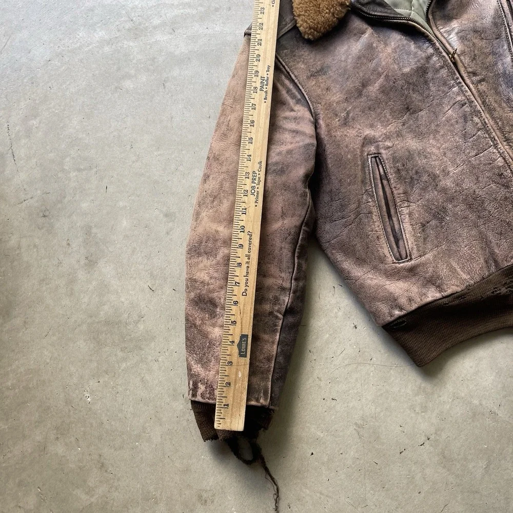 Vintage 40s Horsehide Leather Flight Jacket Talon Zip Mouton Collar 22x22.5 - Picture 7 of 9